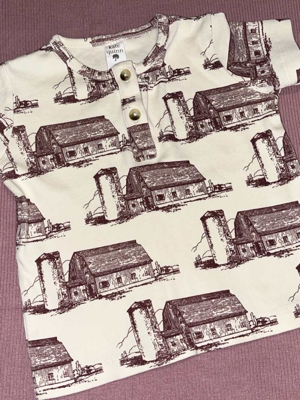 kate quinn Cream Henley Top with Brown Farm Print